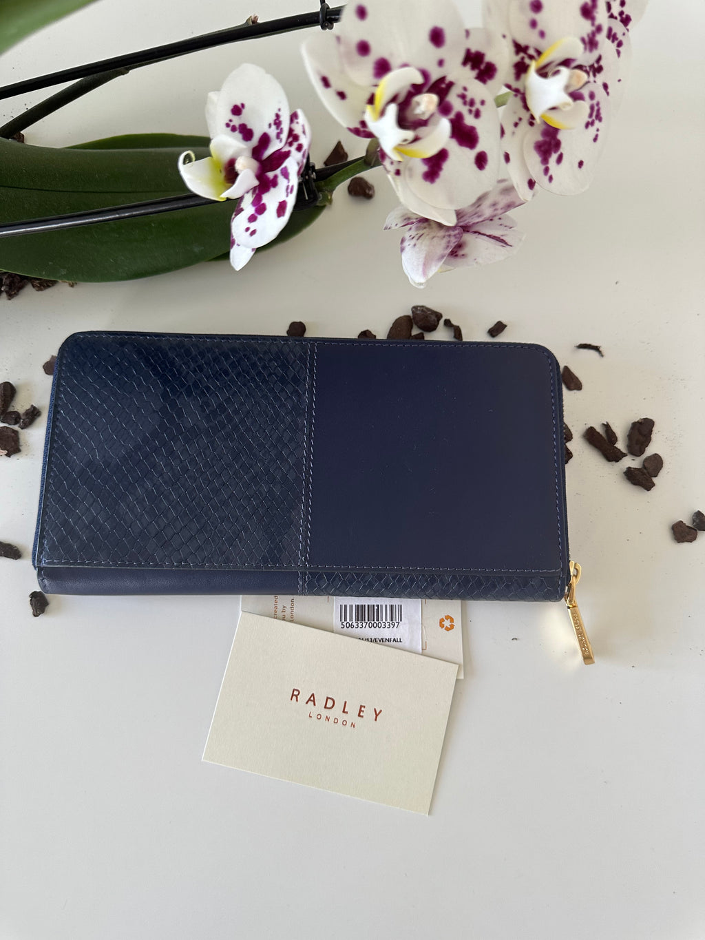 Radley Mount Row Faux Snake Large Zip Around Wallet Navy