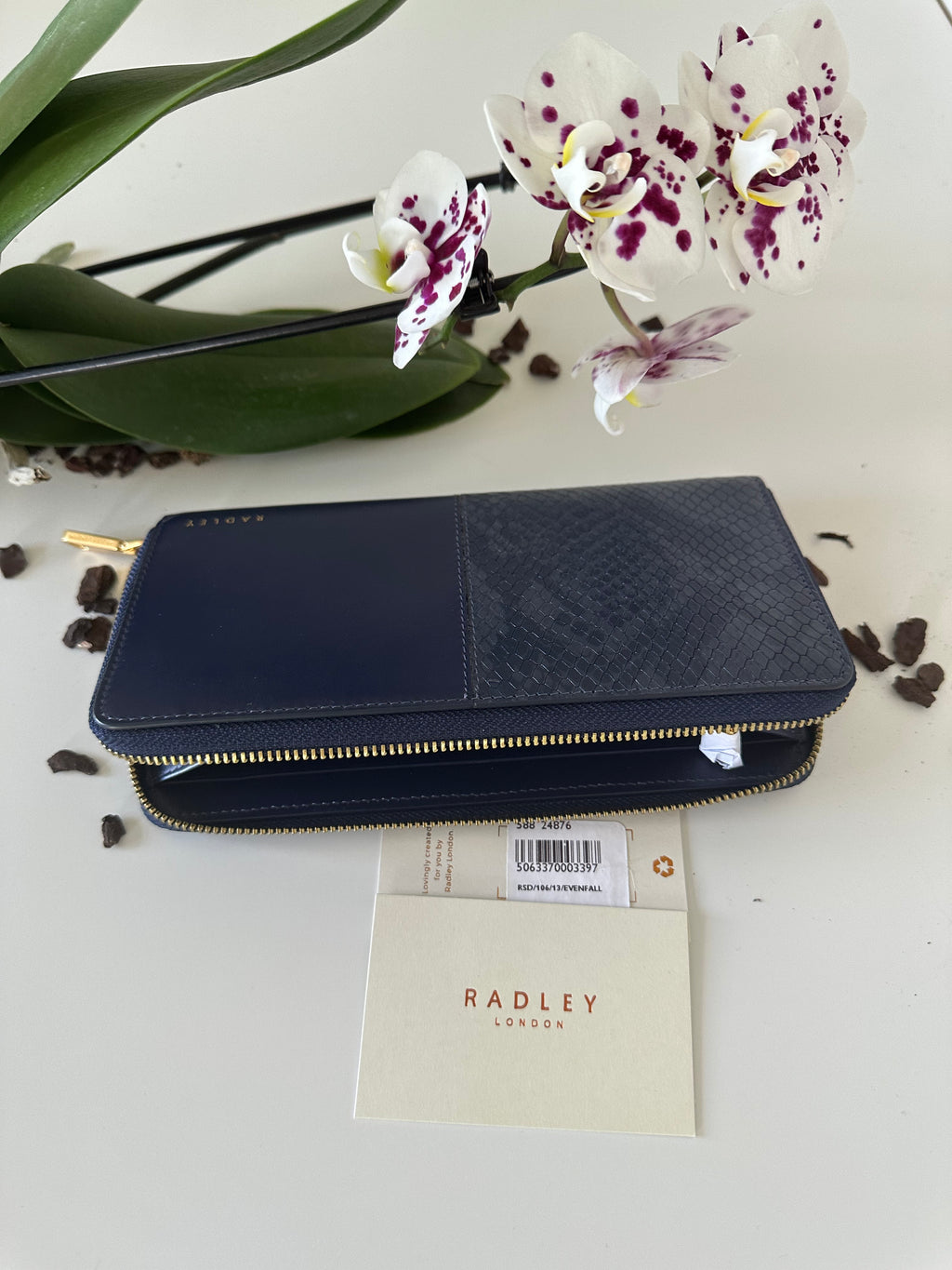 Radley Mount Row Faux Snake Large Zip Around Wallet Navy