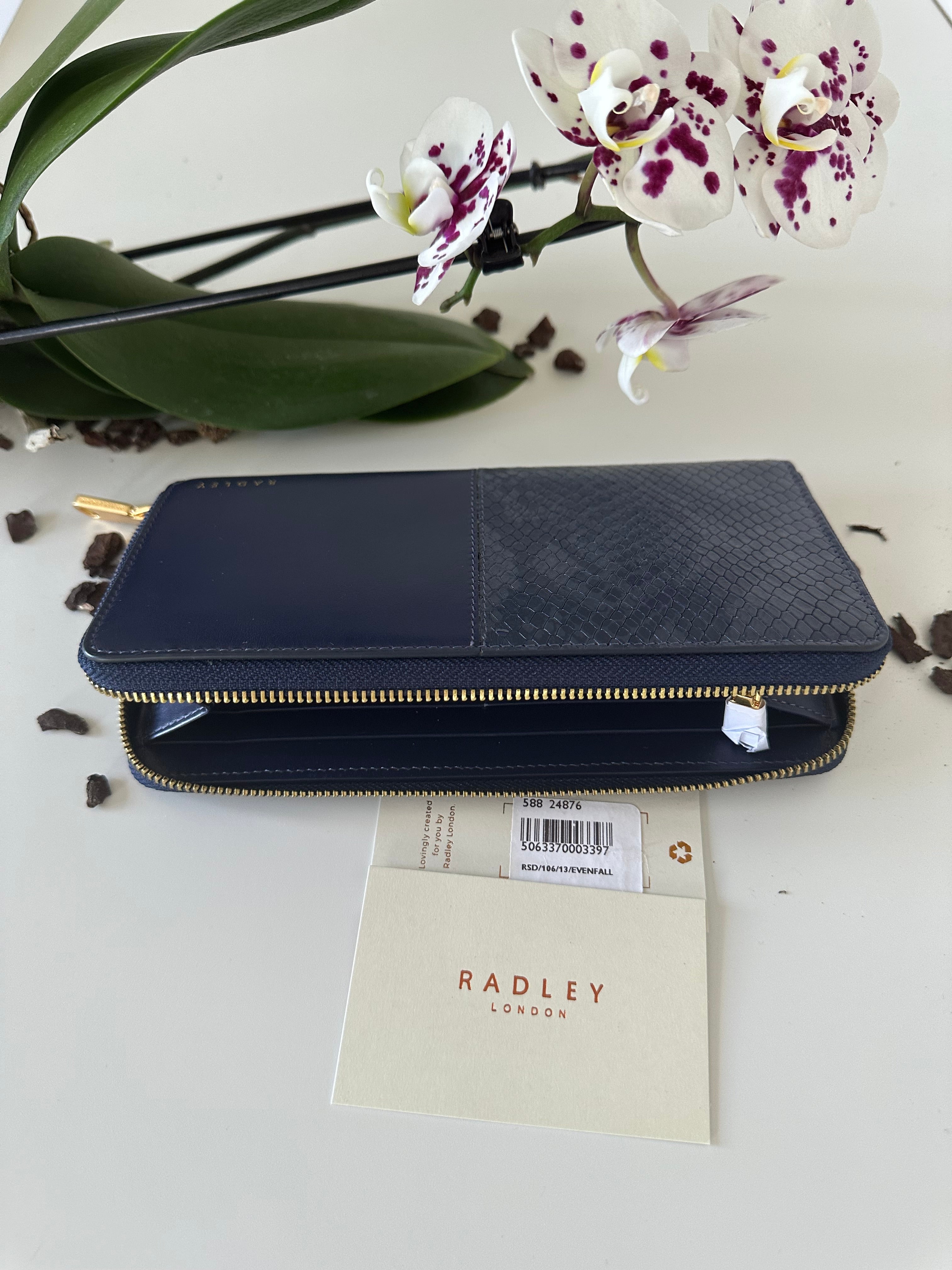 Radley Mount Row Faux Snake Large Zip Around Wallet Navy