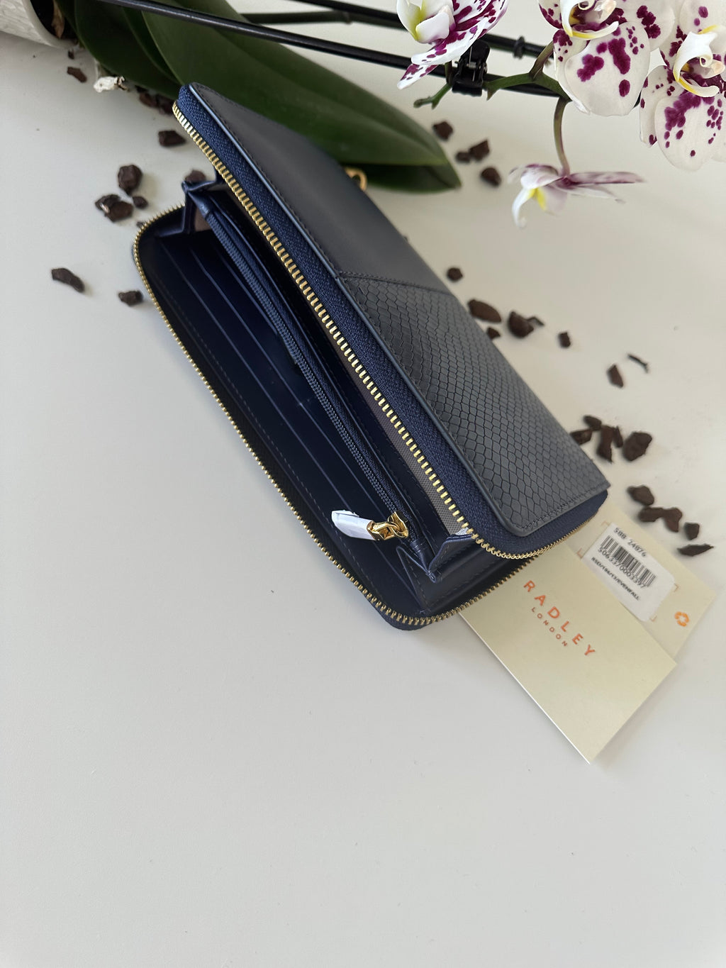 Radley Mount Row Faux Snake Large Zip Around Wallet Navy
