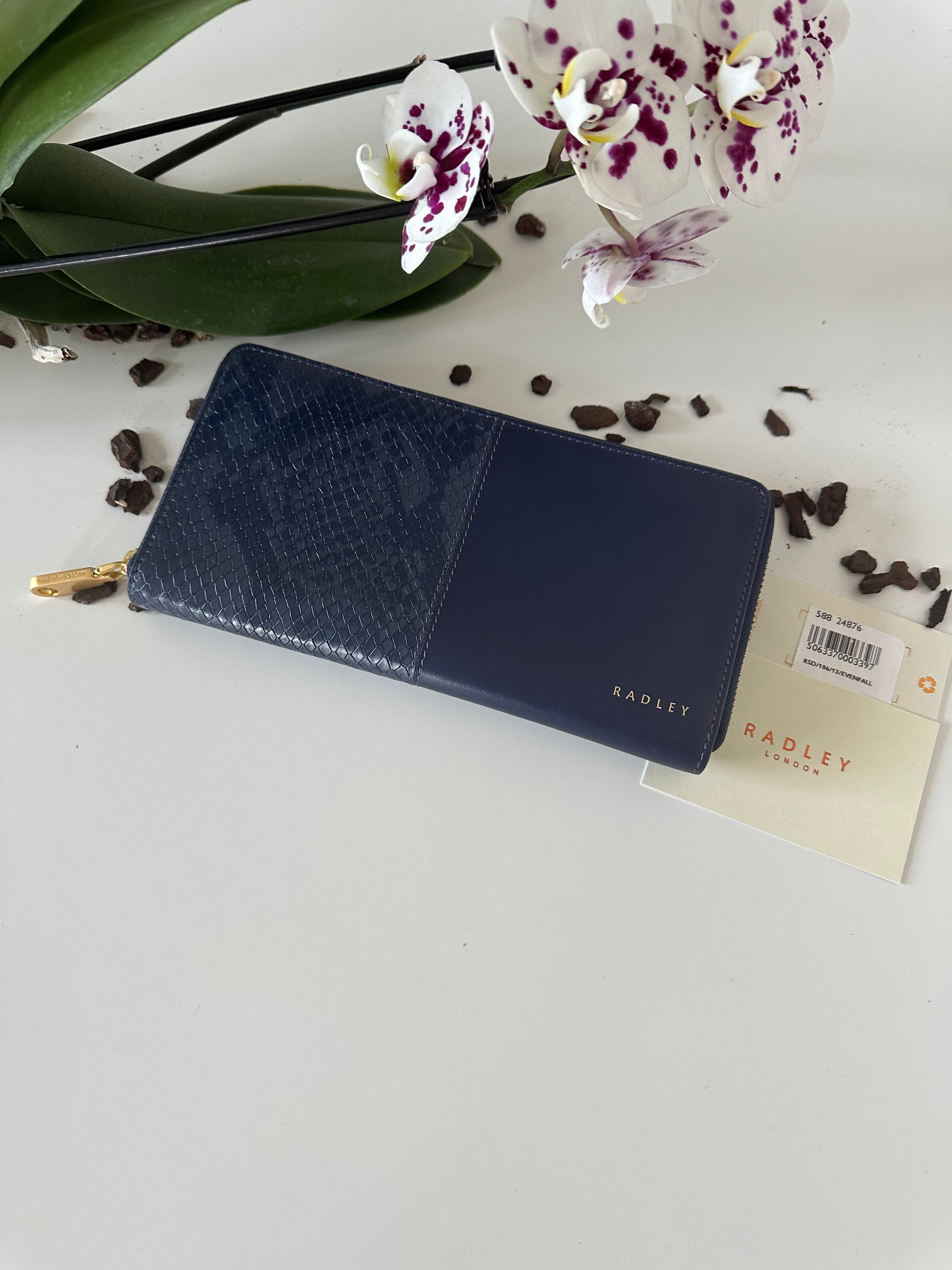 Radley Mount Row Faux Snake Large Zip Around Wallet Navy