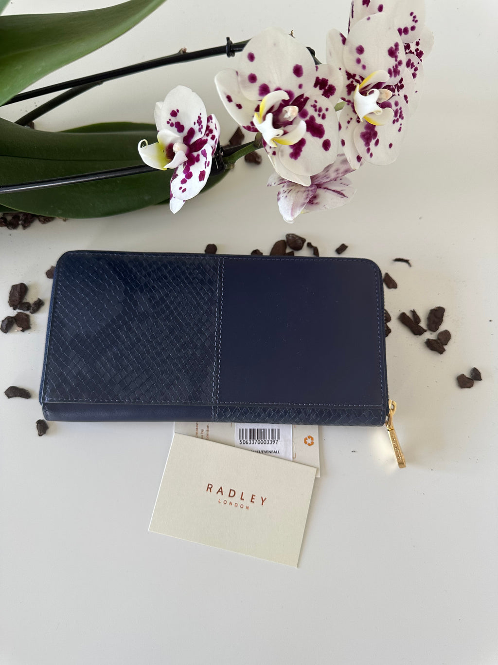 Radley Mount Row Faux Snake Large Zip Around Wallet Navy