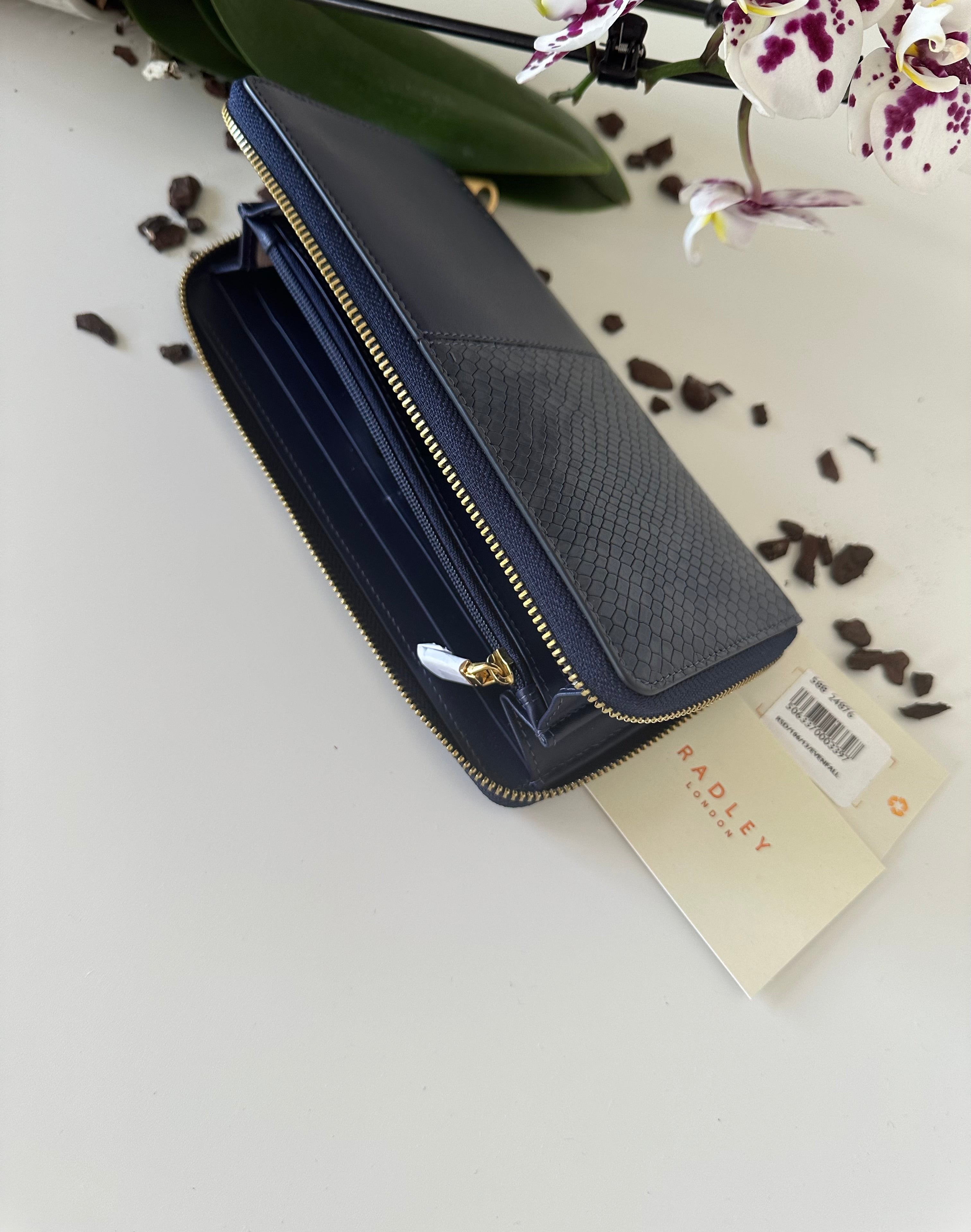 Radley Mount Row Faux Snake Large Zip Around Wallet Navy