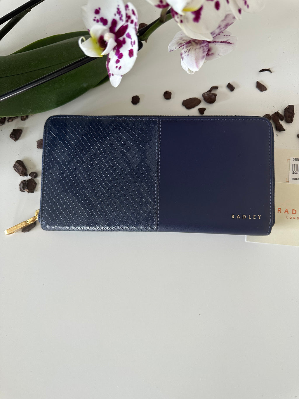 Radley Mount Row Faux Snake Large Zip Around Wallet Navy