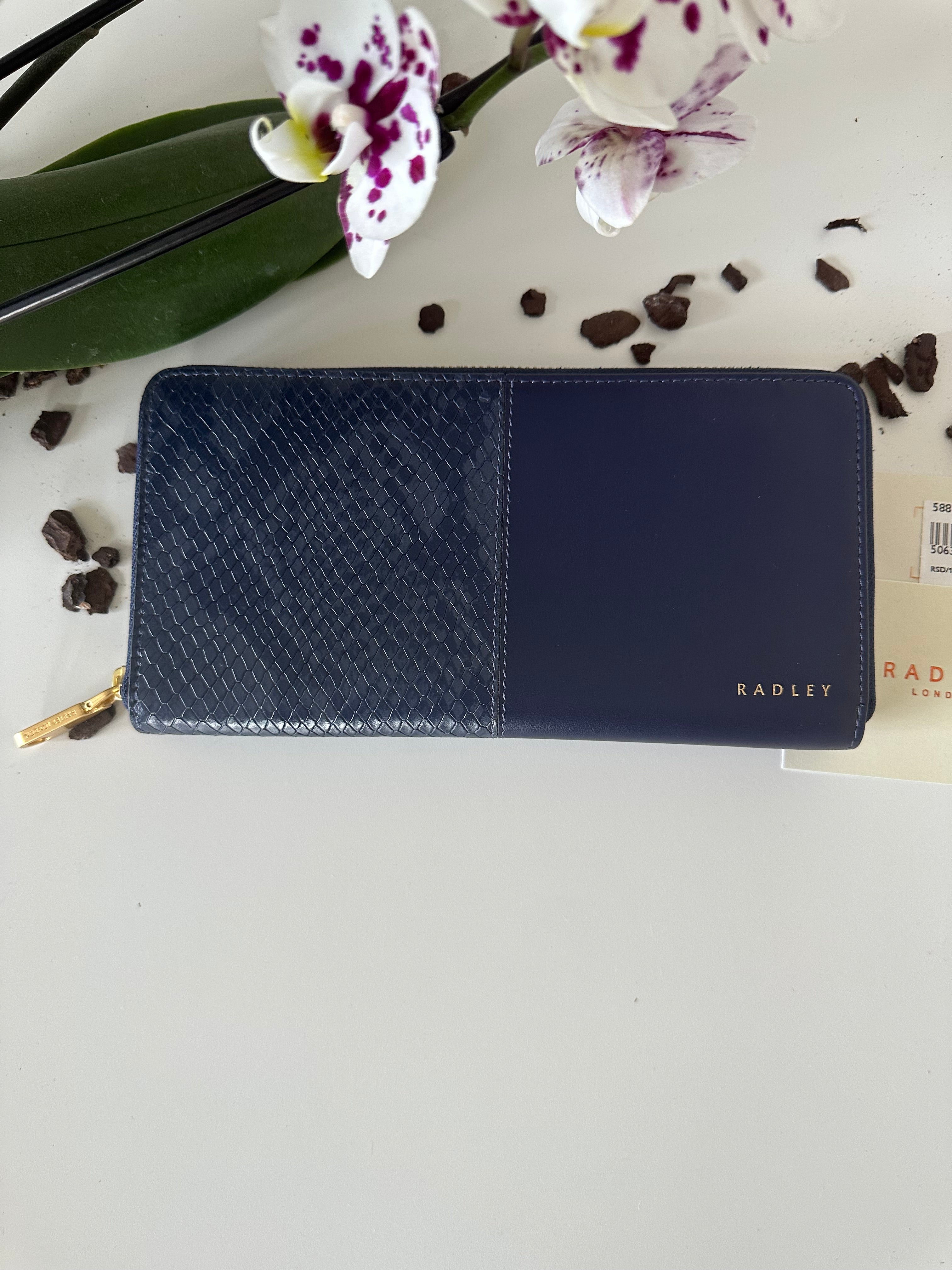Radley Mount Row Faux Snake Large Zip Around Wallet Navy