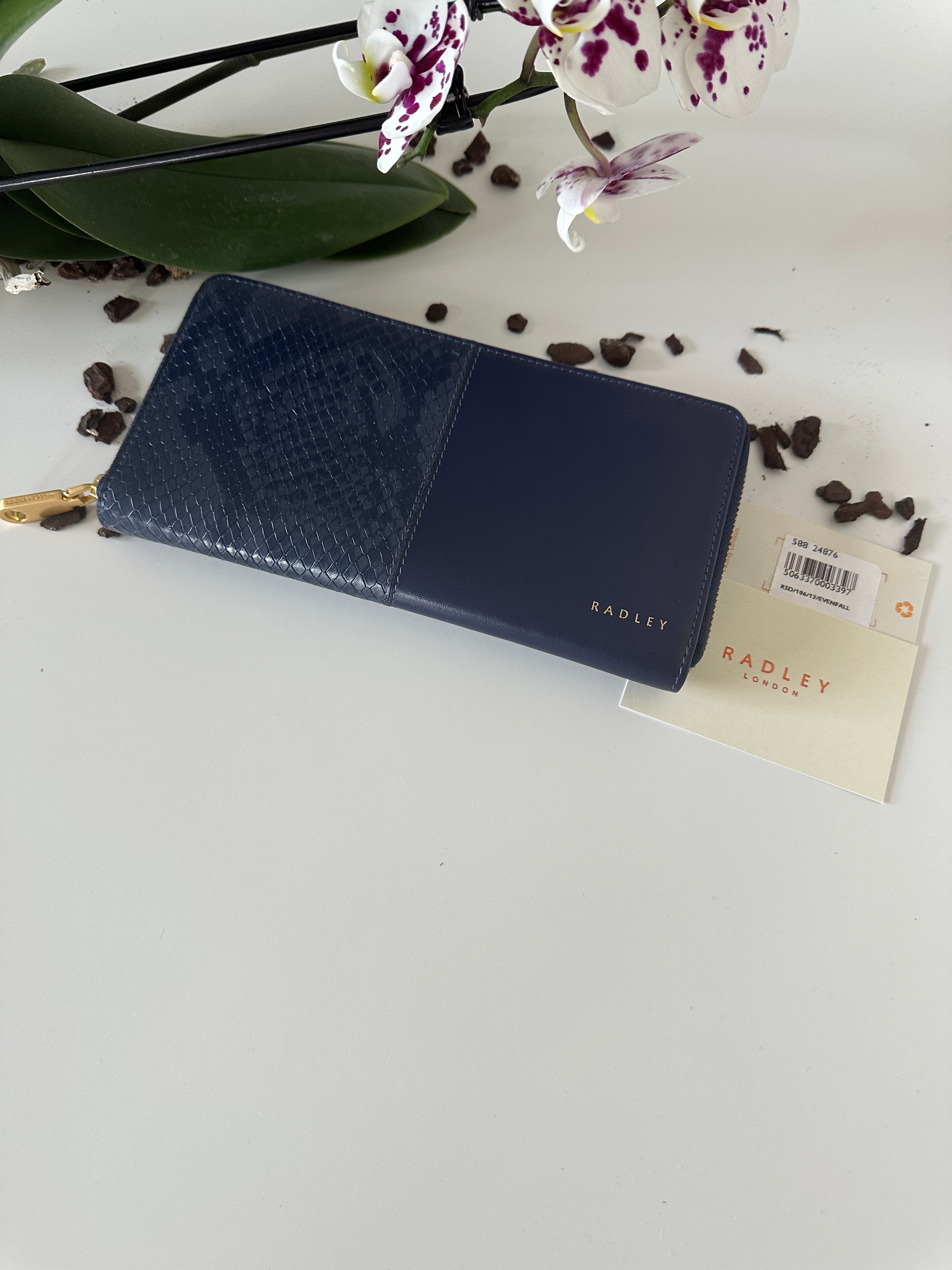 Radley Mount Row Faux Snake Large Zip Around Wallet Navy